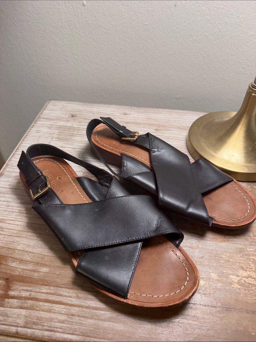 Kate Spade New York Black Leather Slingback Flat Sandals